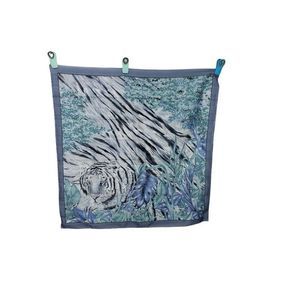 Berkshire Handkerchief Vintage art wall decoration Tiger blue white Square scarf